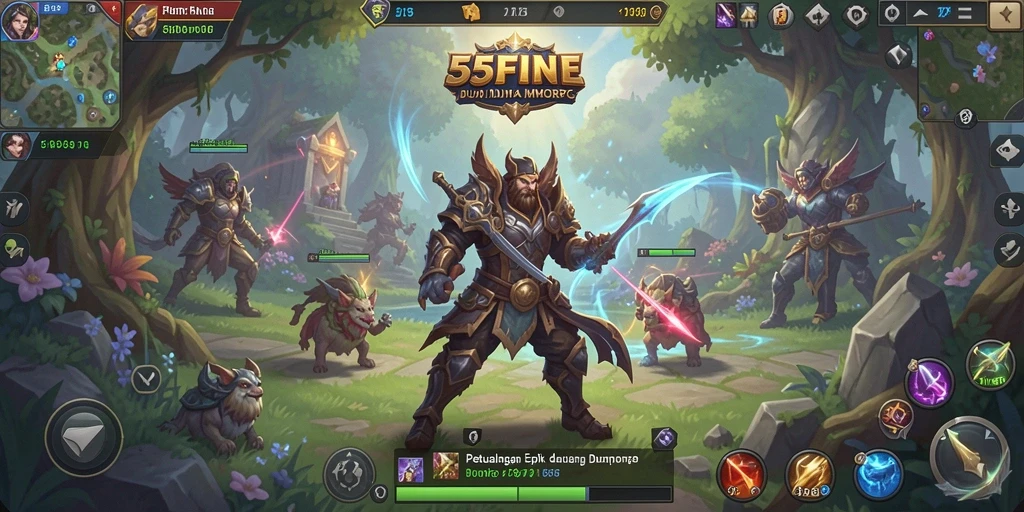 Screenshot gameplay 55FIVE menampilkan pertarungan seru dalam dunia MMORPG.