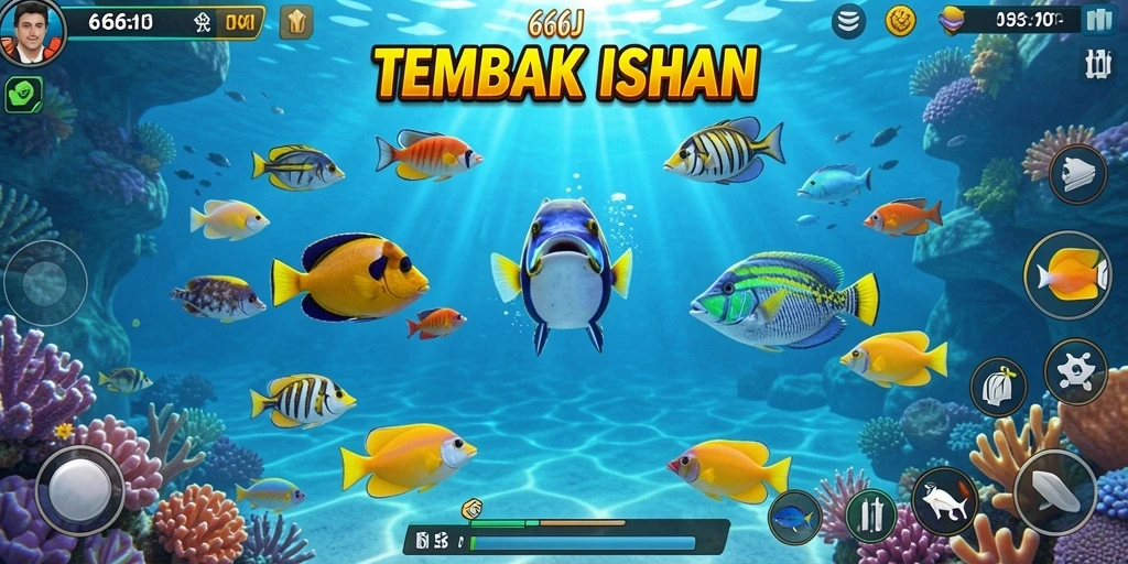 Tampilan screenshot 666J menampilkan aksi seru tembak ikan.